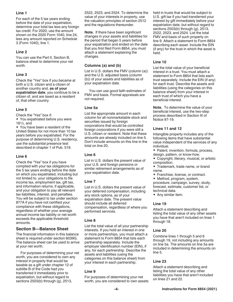 Instructions for IRS Form 8854 Initial and Annual Expatriation Statement, Page 4
