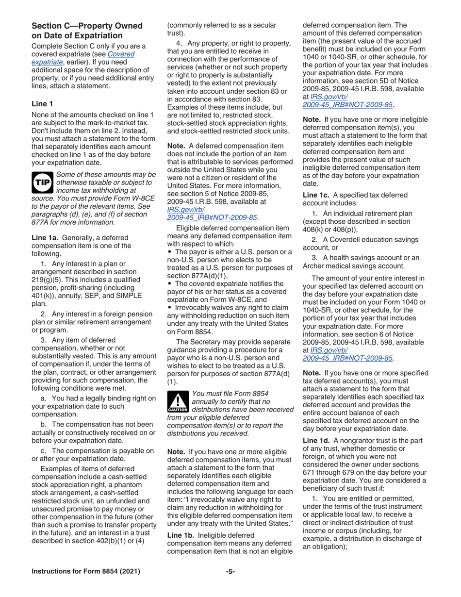 Instructions for IRS Form 8854 Initial and Annual Expatriation Statement, Page 5