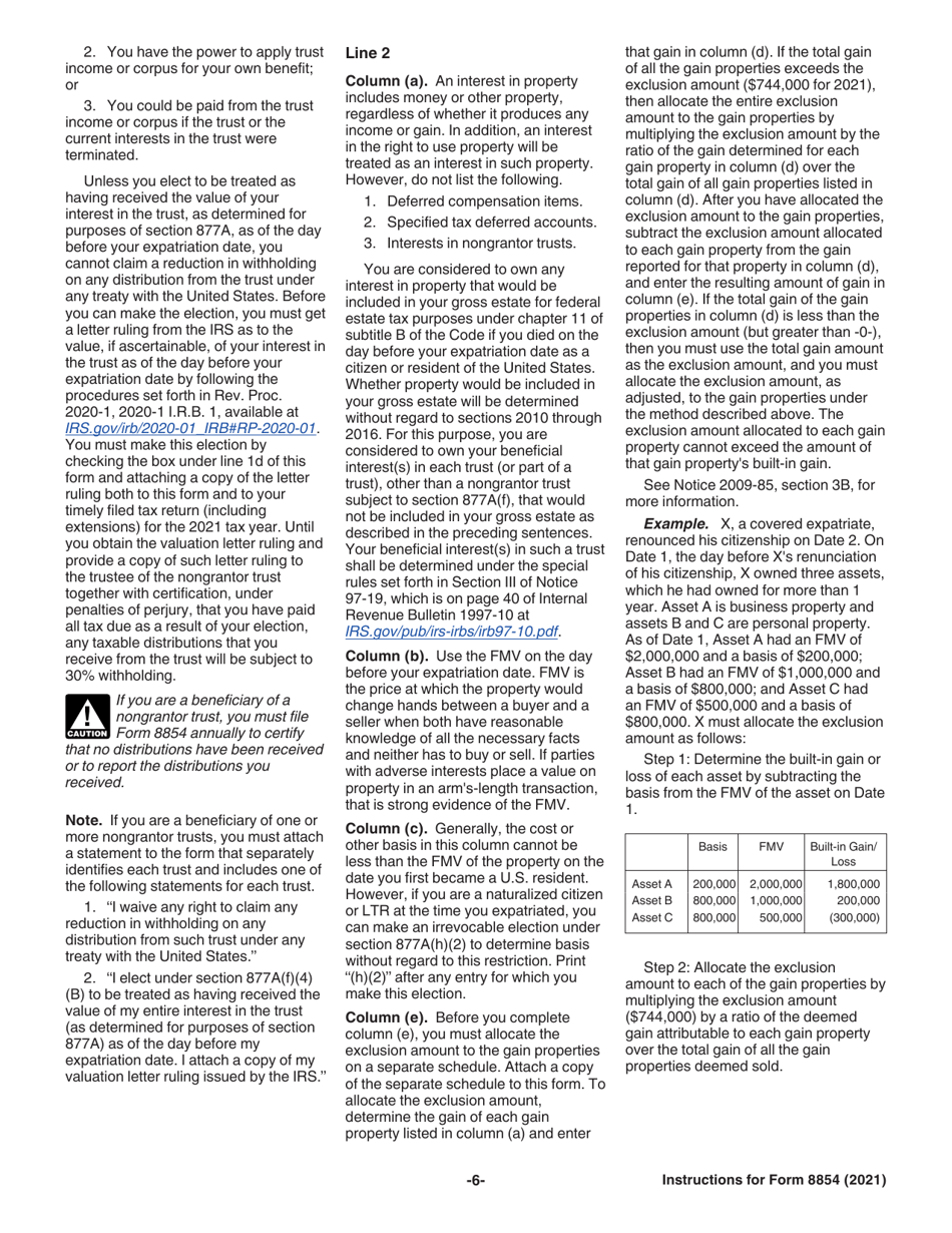 Instructions for IRS Form 8854 Initial and Annual Expatriation Statement, Page 6