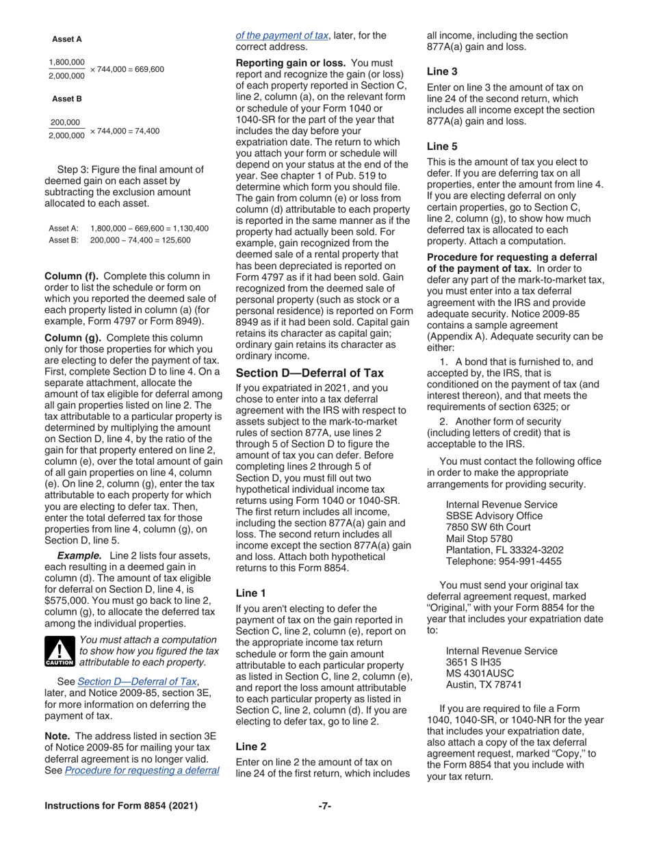 Instructions for IRS Form 8854 Initial and Annual Expatriation Statement, Page 7