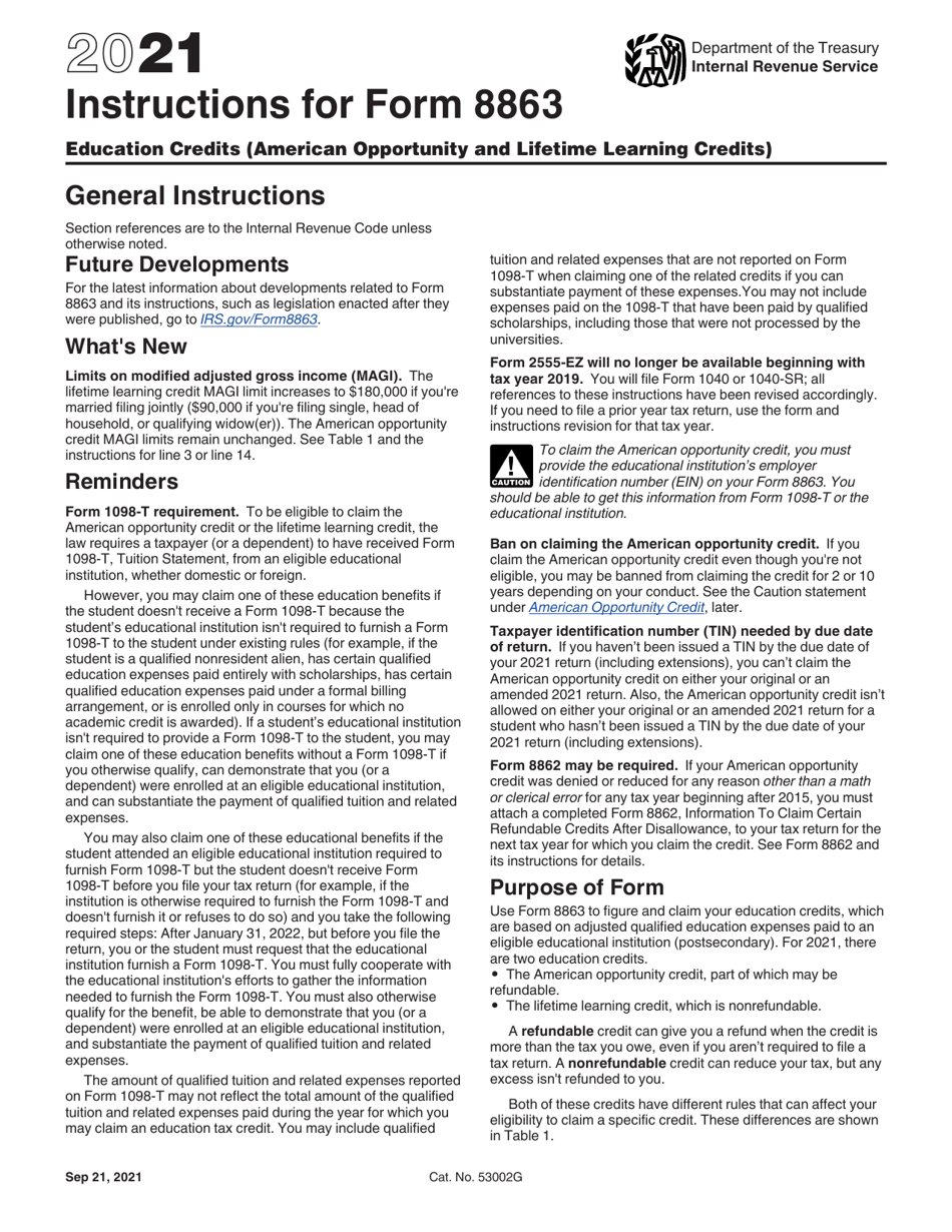 Instructions for IRS Form 8863 Education Credits (American Opportunity and Lifetime Learning Credits), Page 1