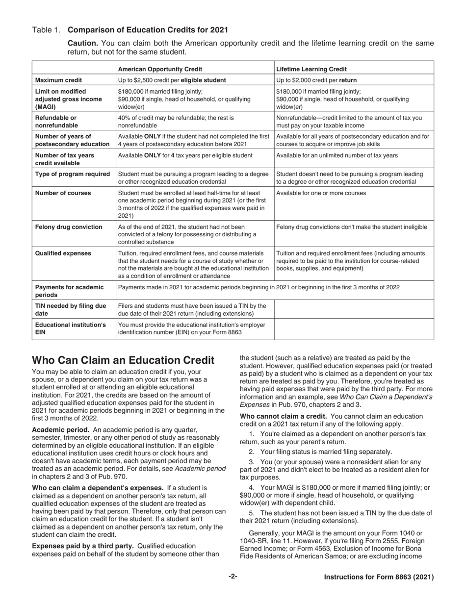 Instructions for IRS Form 8863 Education Credits (American Opportunity and Lifetime Learning Credits), Page 2