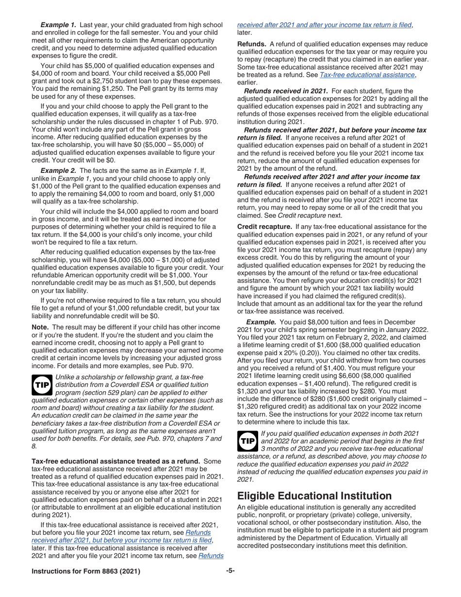 Instructions for IRS Form 8863 Education Credits (American Opportunity and Lifetime Learning Credits), Page 5