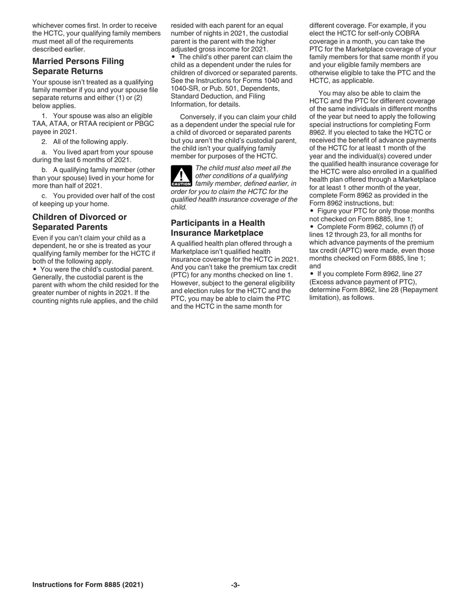 Instructions for IRS Form 8885 Health Coverage Tax Credit, Page 3