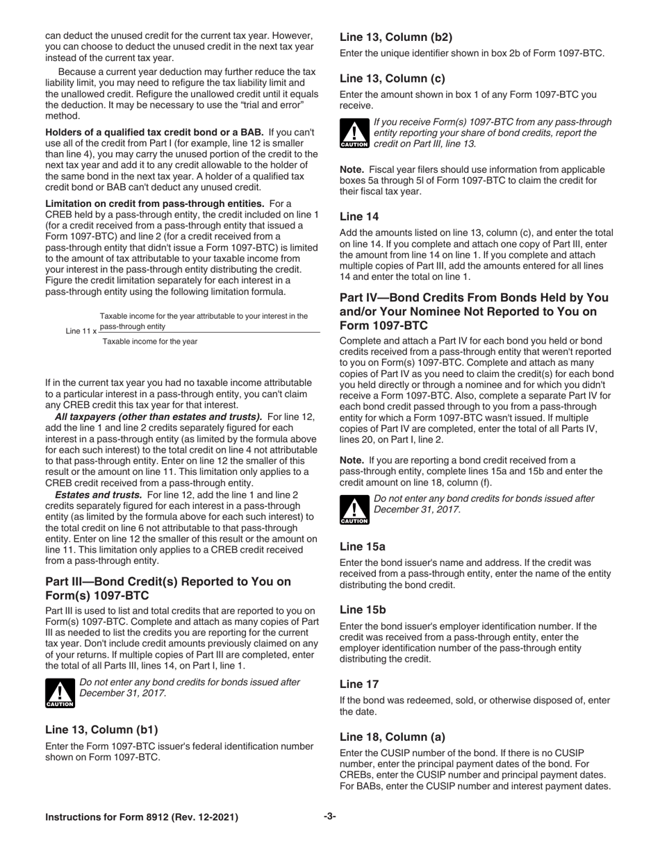 Instructions for IRS Form 8912 Credit to Holders of Tax Credit Bonds, Page 3