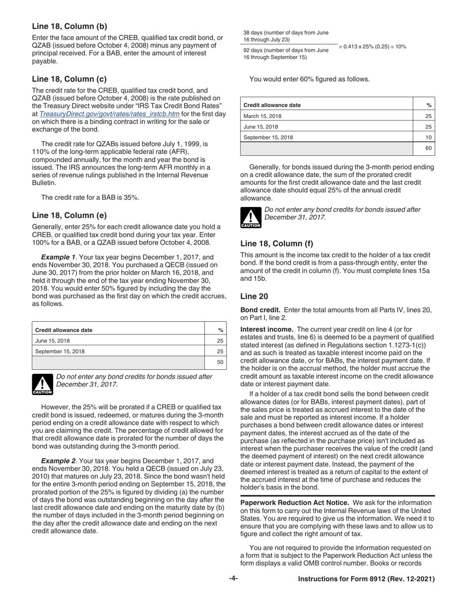 Instructions for IRS Form 8912 Credit to Holders of Tax Credit Bonds, Page 4