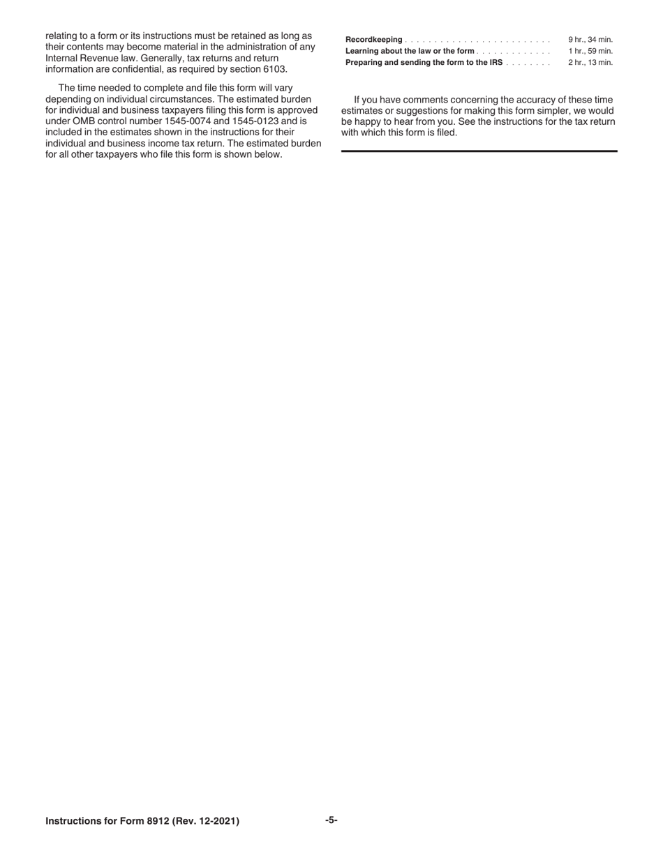 Download Instructions for IRS Form 8912 Credit to Holders of Tax Credit ...