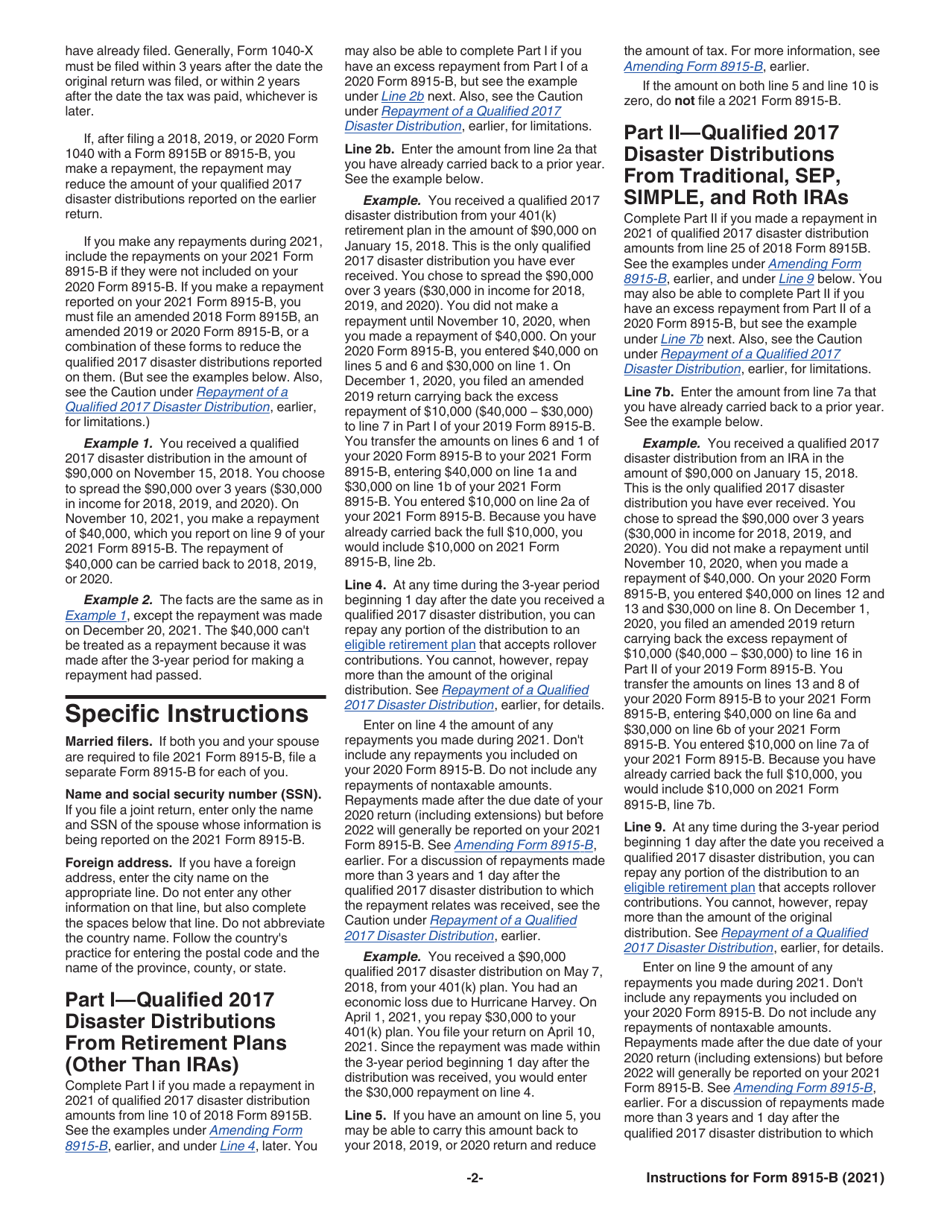 Instructions for IRS Form 8915-B Qualified 2017 Disaster Retirement Plan Distributions and Repayments, Page 2