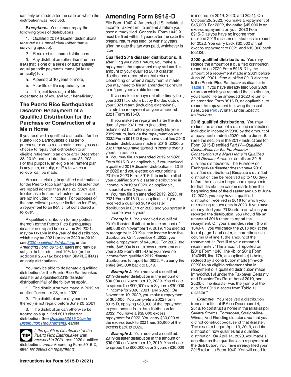 Instructions for IRS Form 8915-D Qualified 2019 Disaster Retirement Plan Distributions and Repayments, Page 3