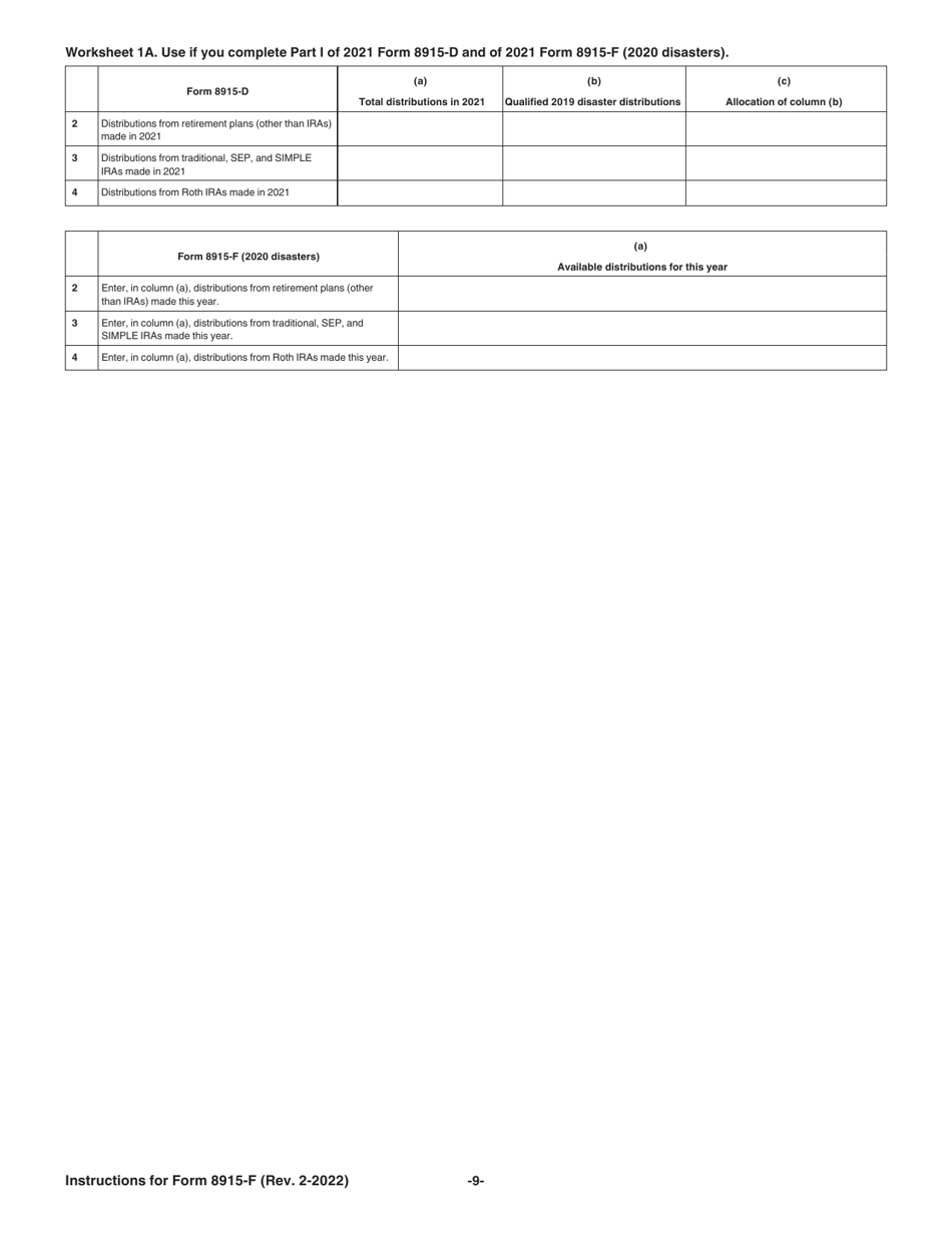 Download Instructions for IRS Form 8915F Qualified Disaster Retirement