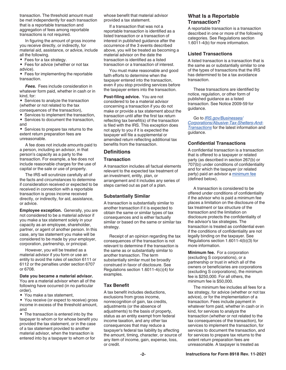 Instructions for IRS Form 8918 Material Advisor Disclosure Statement, Page 2