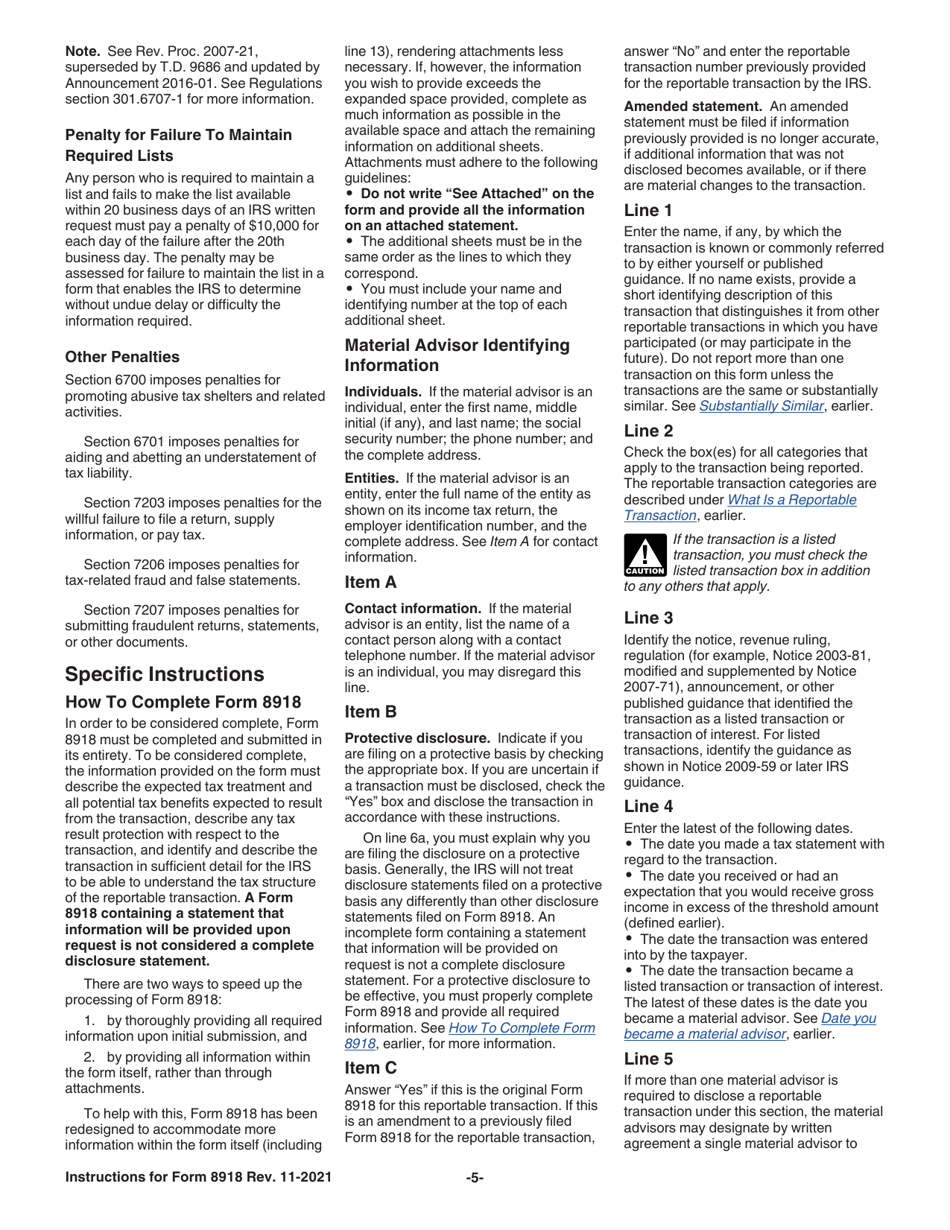 Instructions for IRS Form 8918 Material Advisor Disclosure Statement, Page 5