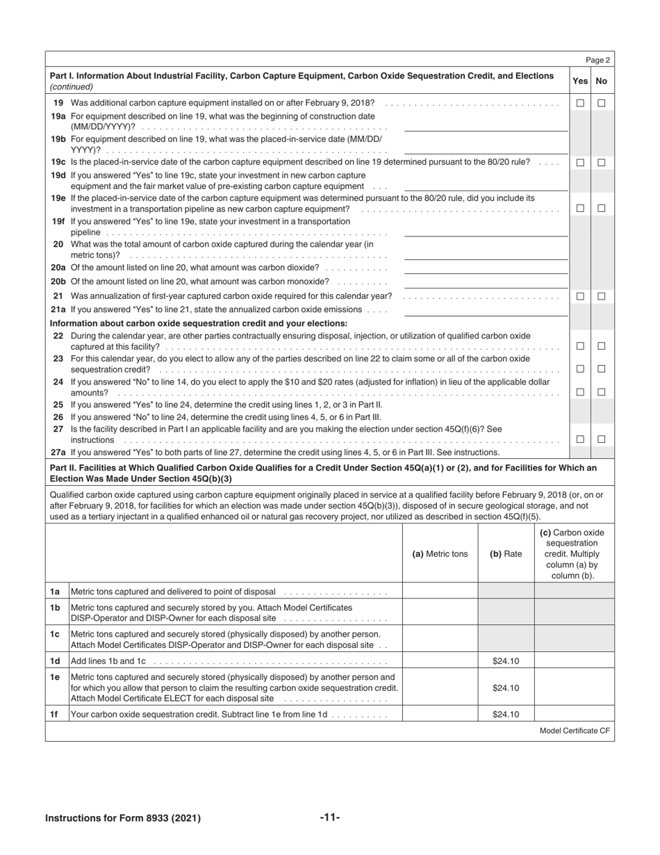 Download Instructions for IRS Form 8933 Carbon Oxide Sequestration ...