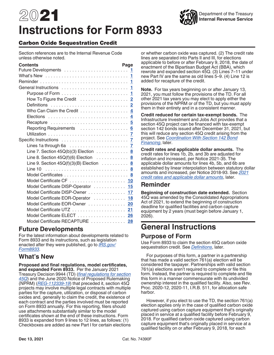 Instructions for IRS Form 8933 Carbon Oxide Sequestration Credit, Page 1