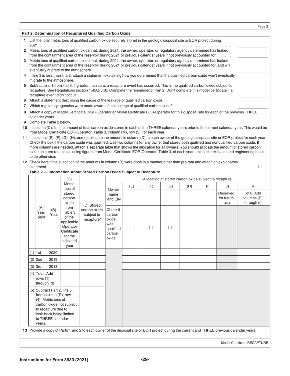 Download Instructions For Irs Form 8933 Carbon Oxide Sequestration 