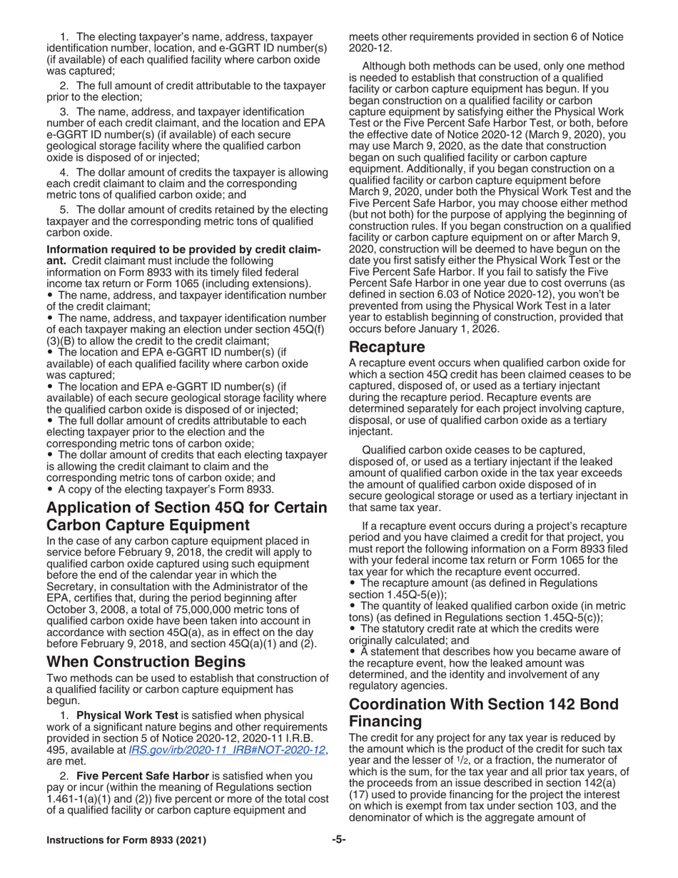 Instructions for IRS Form 8933 Carbon Oxide Sequestration Credit, Page 5