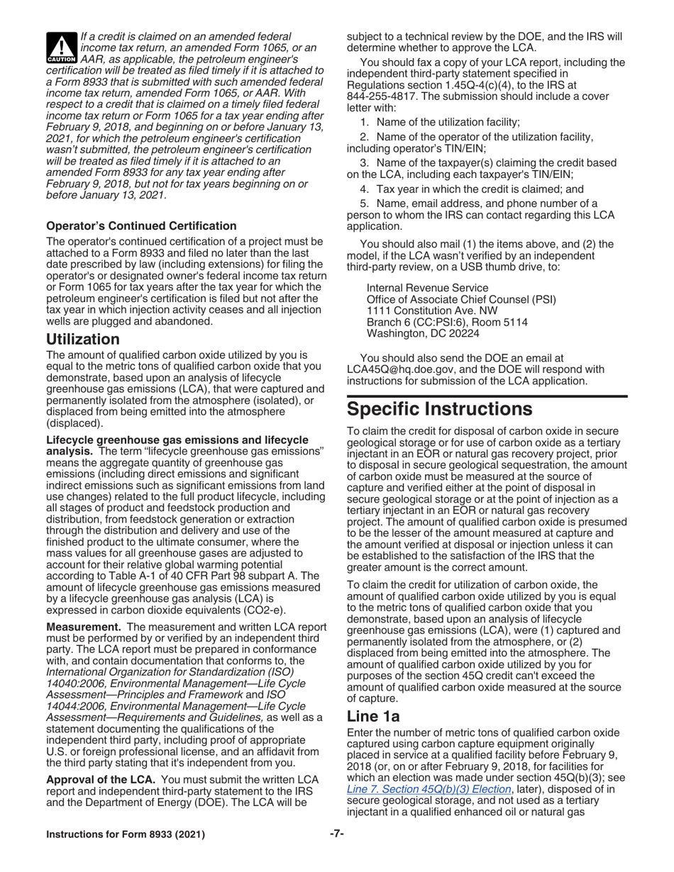 Instructions for IRS Form 8933 Carbon Oxide Sequestration Credit, Page 7