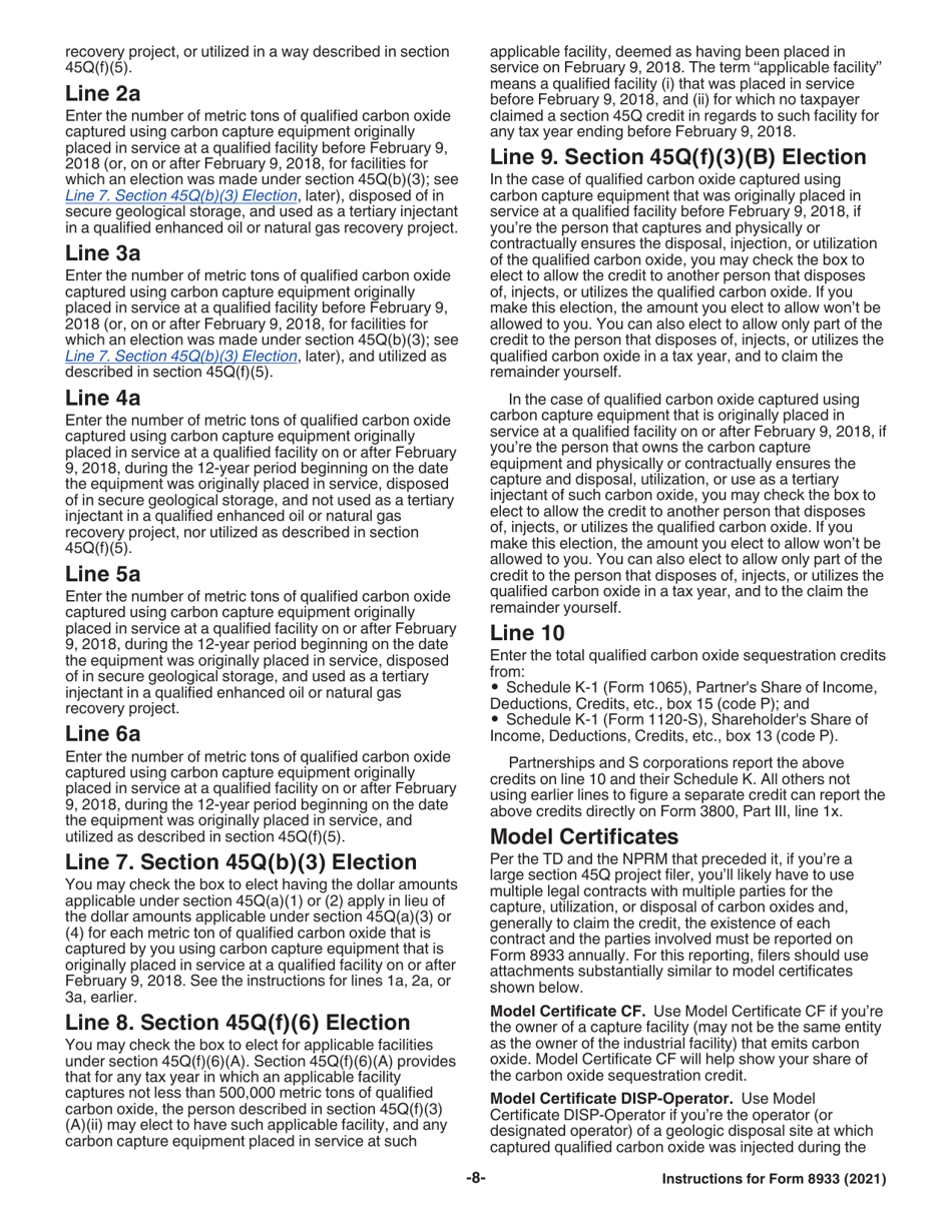 Instructions for IRS Form 8933 Carbon Oxide Sequestration Credit, Page 8