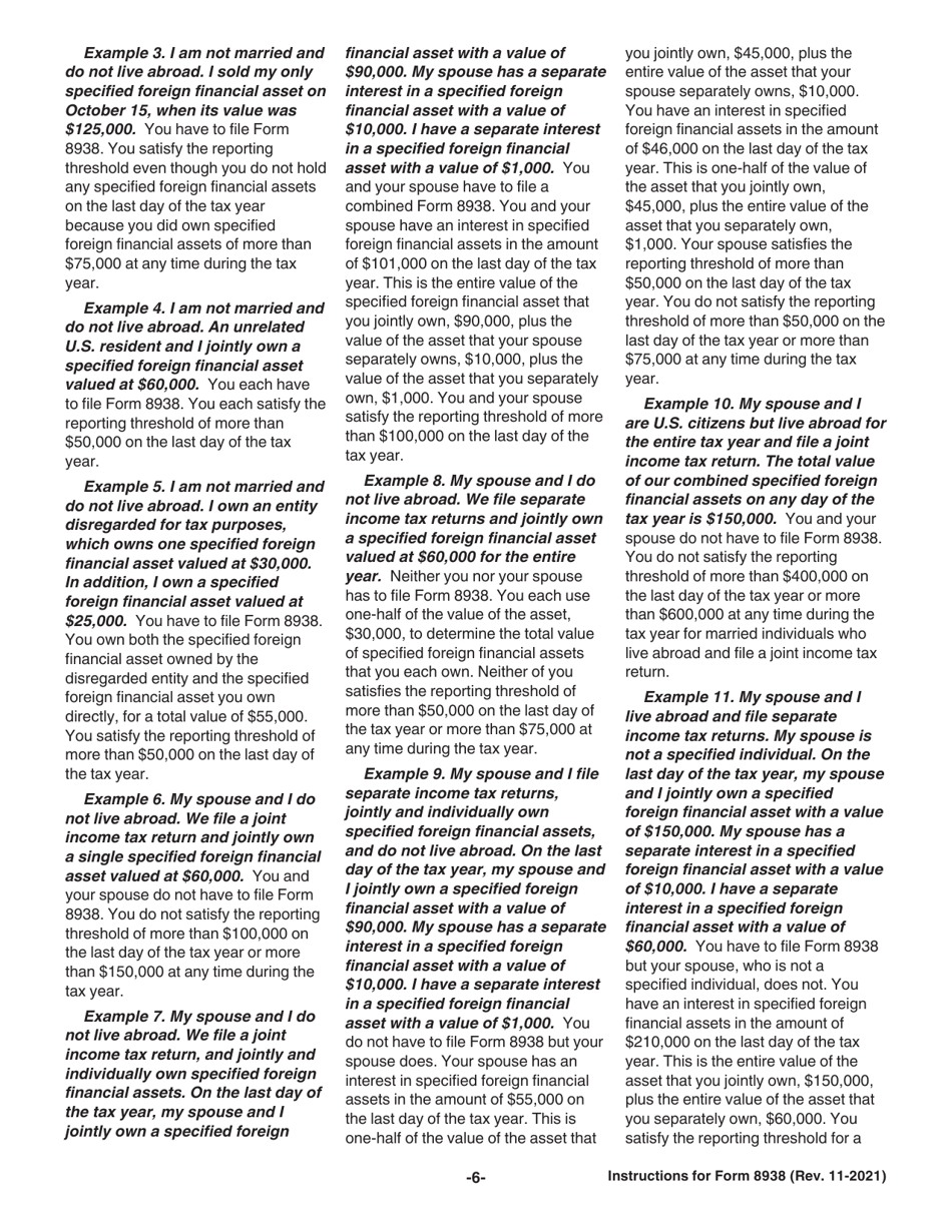 Instructions for IRS Form 8938 Statement of Specified Foreign Financial Assets, Page 6