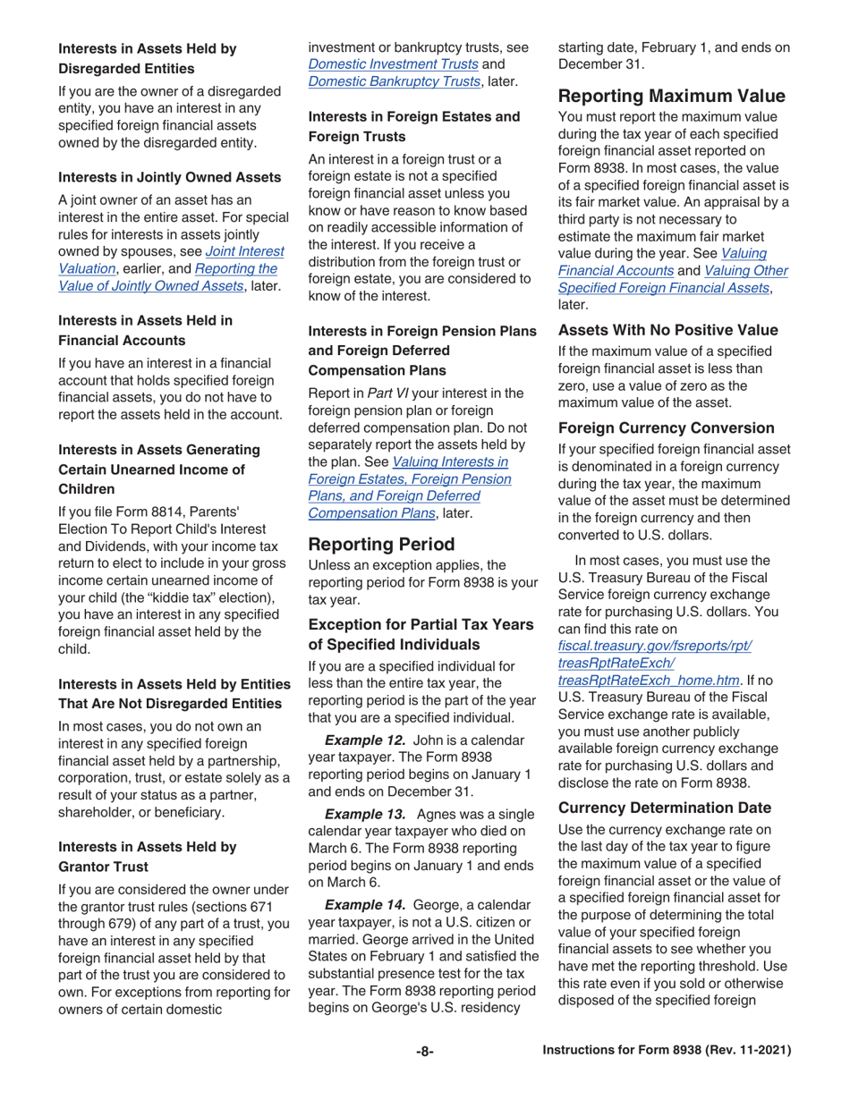 Instructions for IRS Form 8938 Statement of Specified Foreign Financial Assets, Page 8