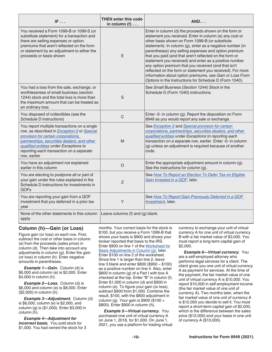 Download Instructions For IRS Form 8949 Sales And Other Dispositions Of ...