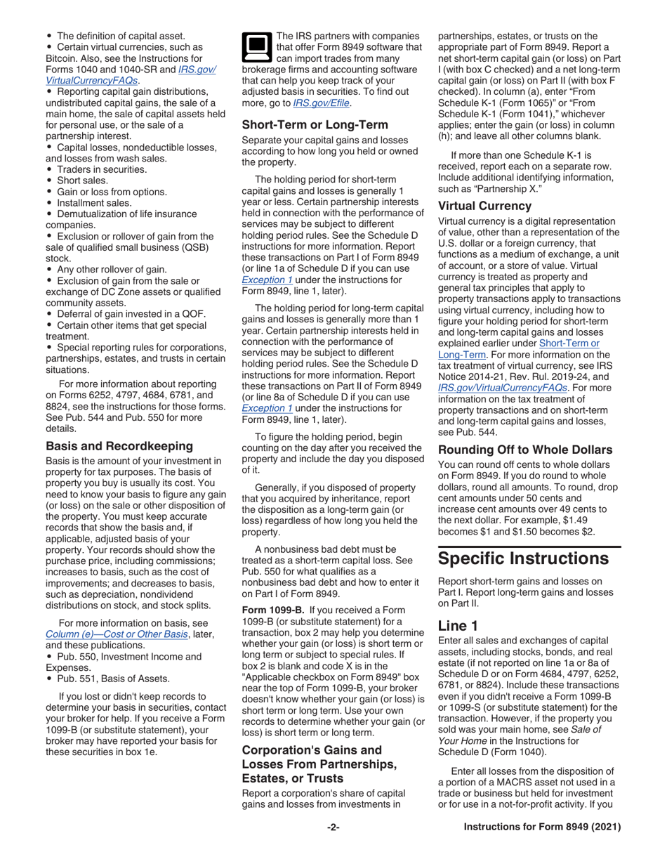 Download Instructions For IRS Form 8949 Sales And Other Dispositions Of ...