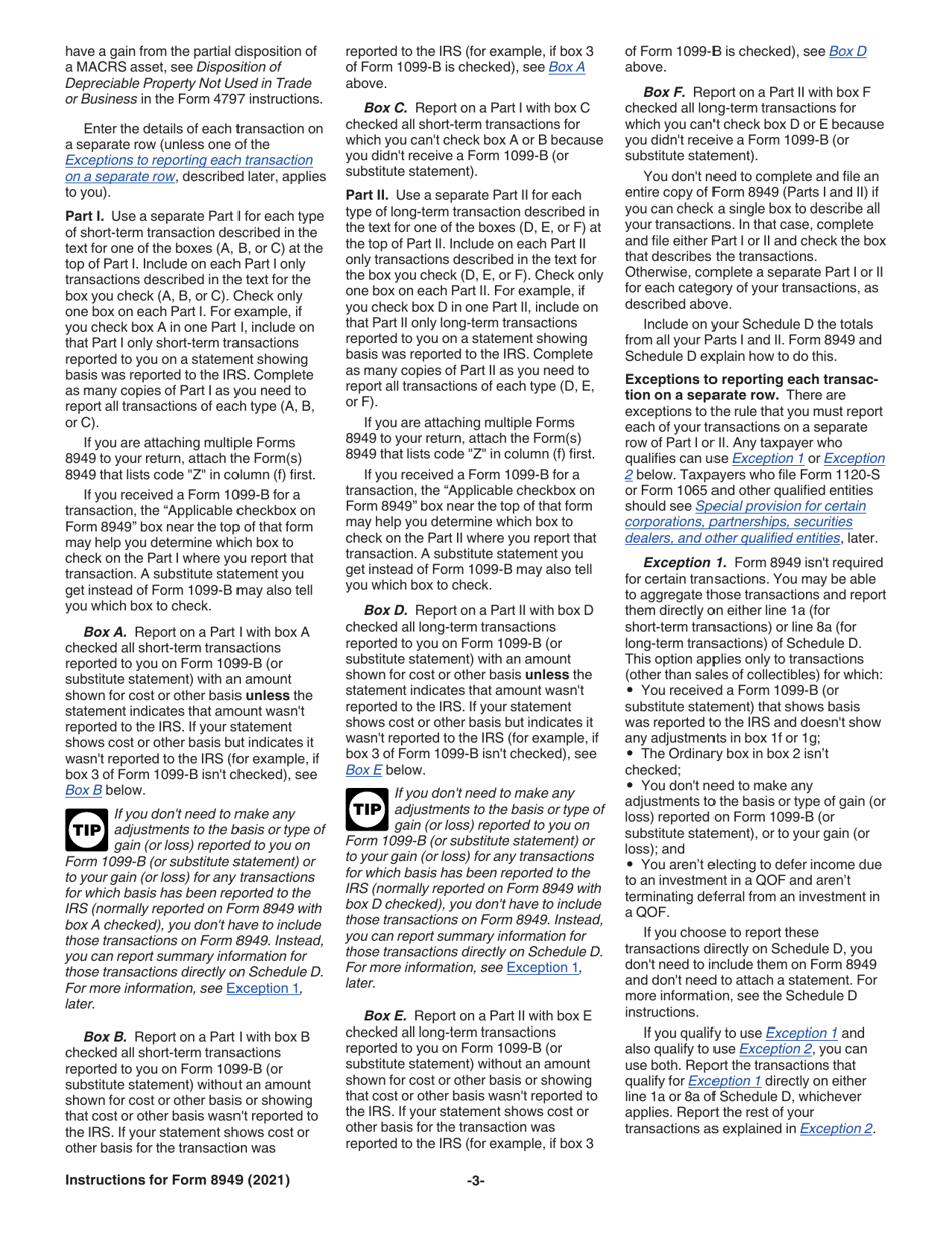 Instructions for IRS Form 8949 Sales and Other Dispositions of Capital Assets, Page 3