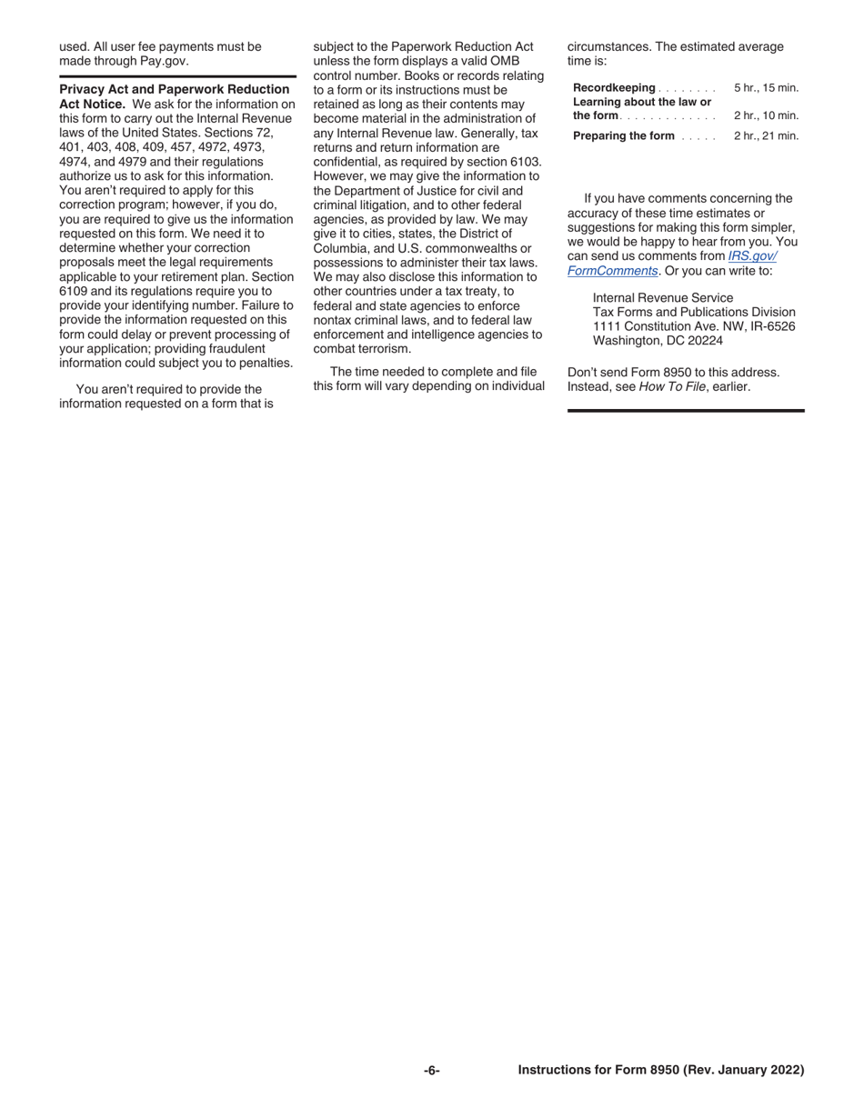 Download Instructions for IRS Form 8950 Application for Voluntary