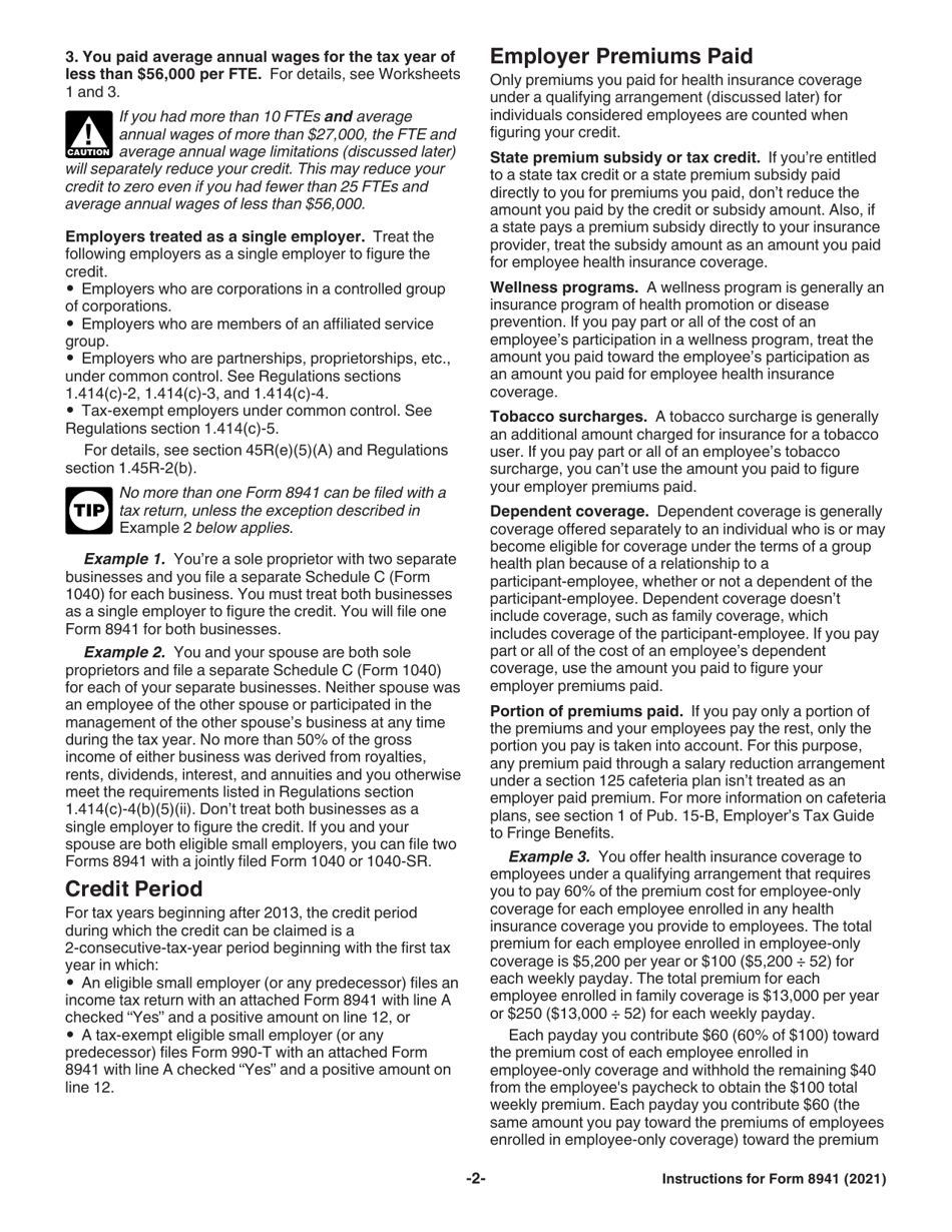 Instructions for IRS Form 8941 Credit for Small Employer Health Insurance Premiums, Page 2