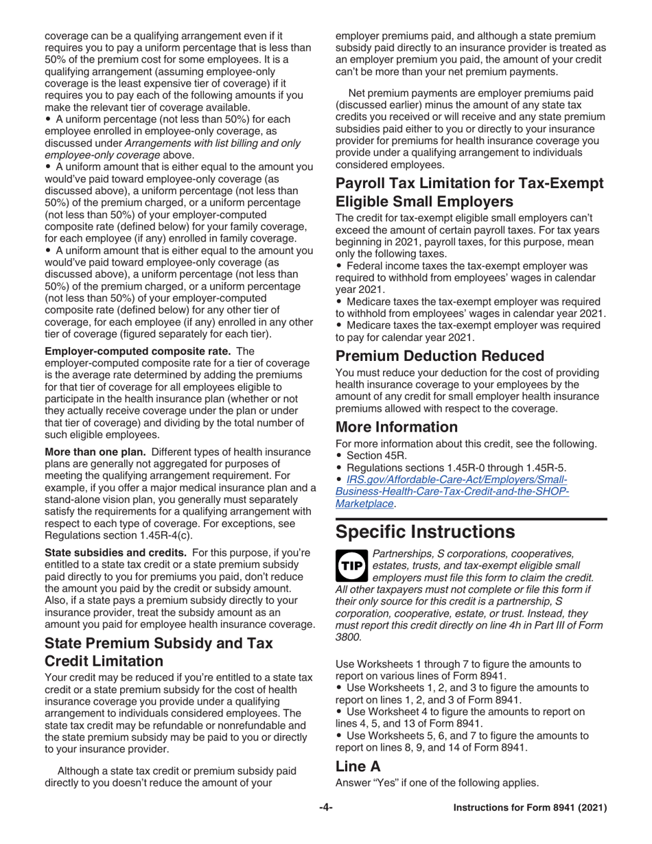 Instructions for IRS Form 8941 Credit for Small Employer Health Insurance Premiums, Page 4