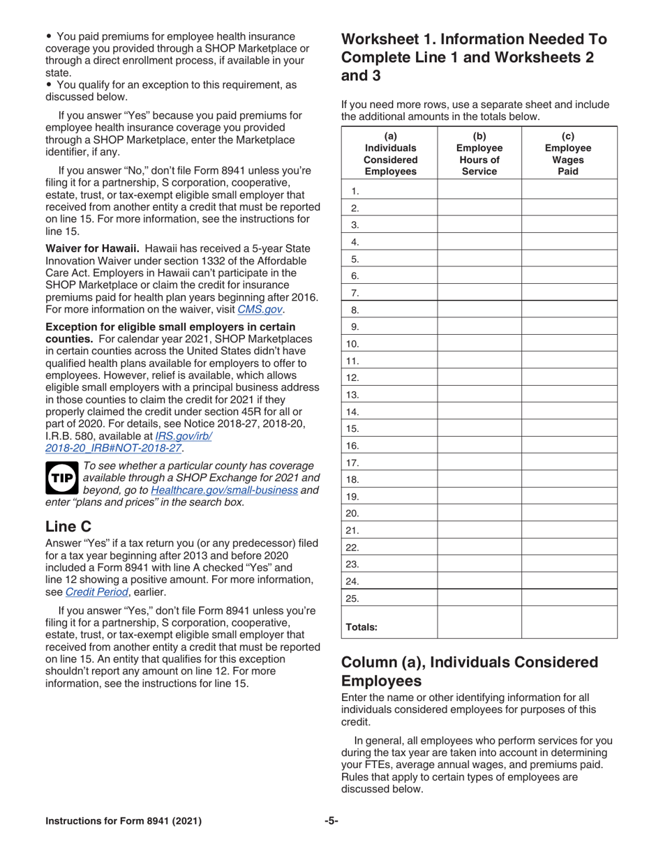 Instructions for IRS Form 8941 Credit for Small Employer Health Insurance Premiums, Page 5