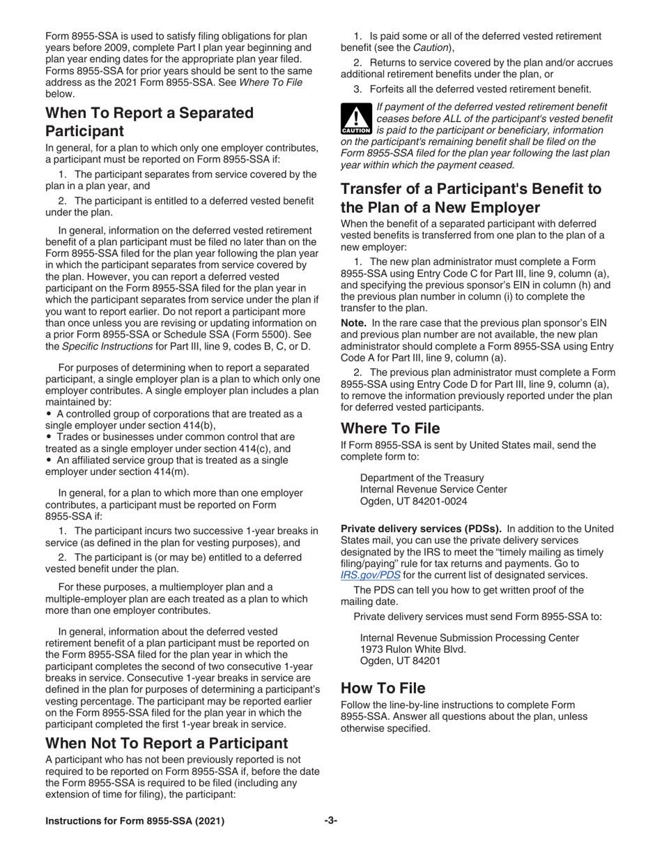 Instructions for IRS Form 8955-SSA Annual Registration Statement Identifying Separated Participants With Deferred Vested Benefits, Page 3