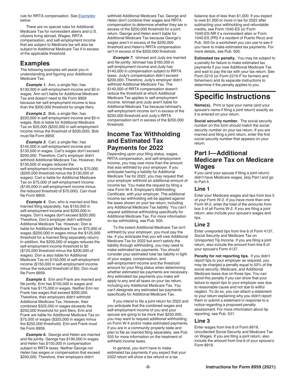 Instructions for IRS Form 8959 Additional Medicare Tax, Page 2