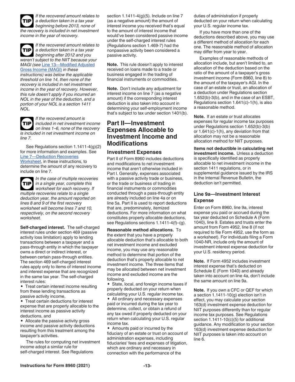 Instructions for IRS Form 8960 Net Investment Income Tax - Individuals, Estates, and Trusts, Page 13