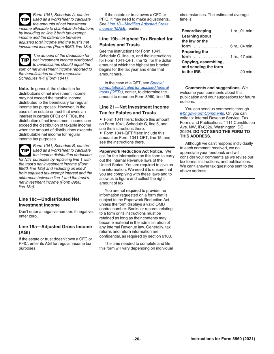 Instructions for IRS Form 8960 Net Investment Income Tax - Individuals, Estates, and Trusts, Page 20