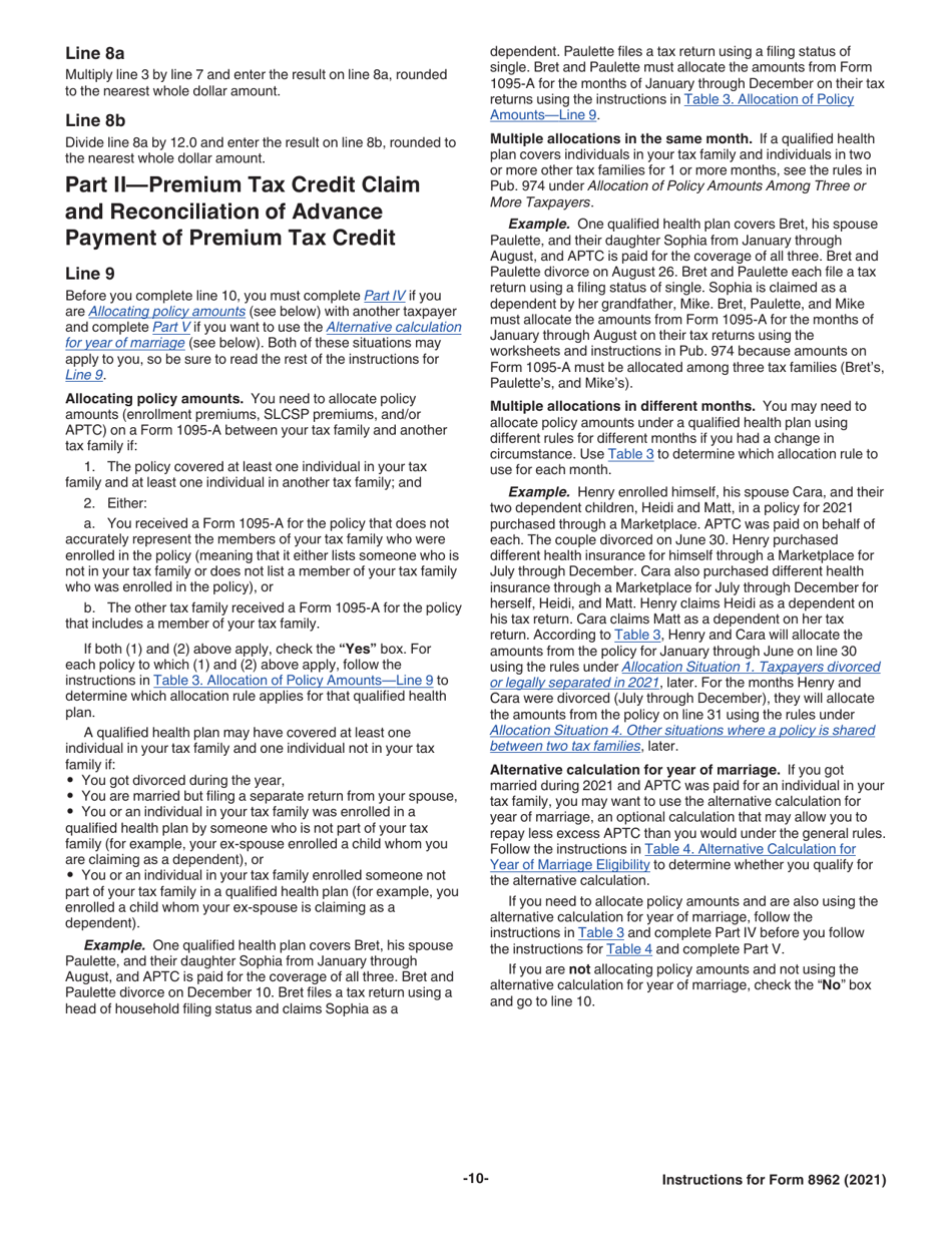Download Instructions for IRS Form 8962 Premium Tax Credit (Ptc) PDF ...