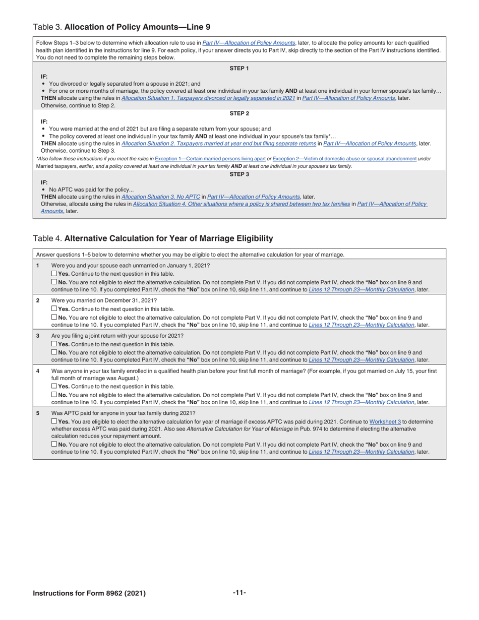 Download Instructions For IRS Form 8962 Premium Tax Credit (Ptc) PDF ...