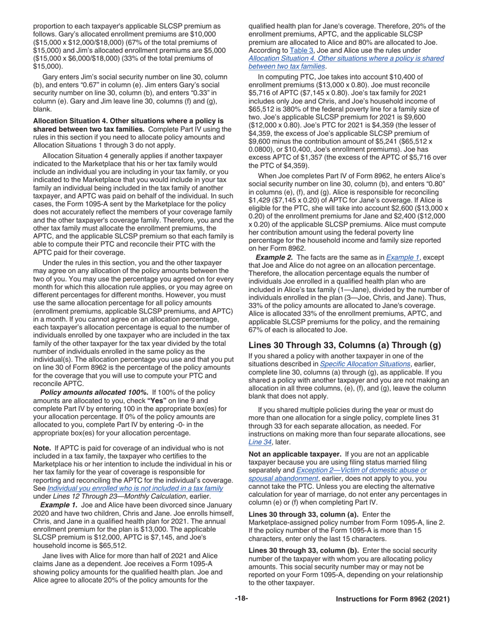Download Instructions for IRS Form 8962 Premium Tax Credit (Ptc) PDF ...