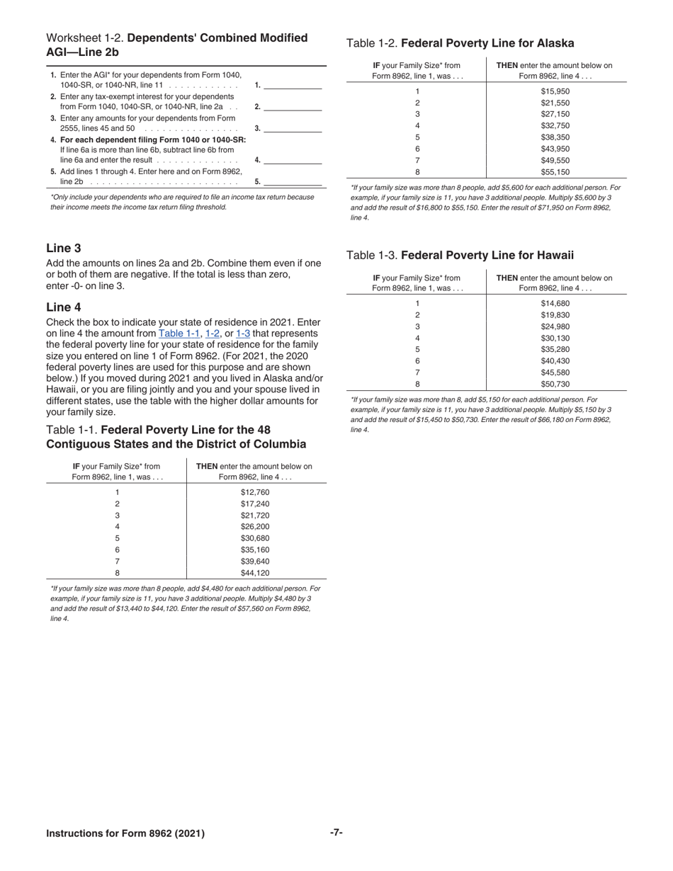 Download Instructions For IRS Form 8962 Premium Tax Credit (Ptc) PDF ...