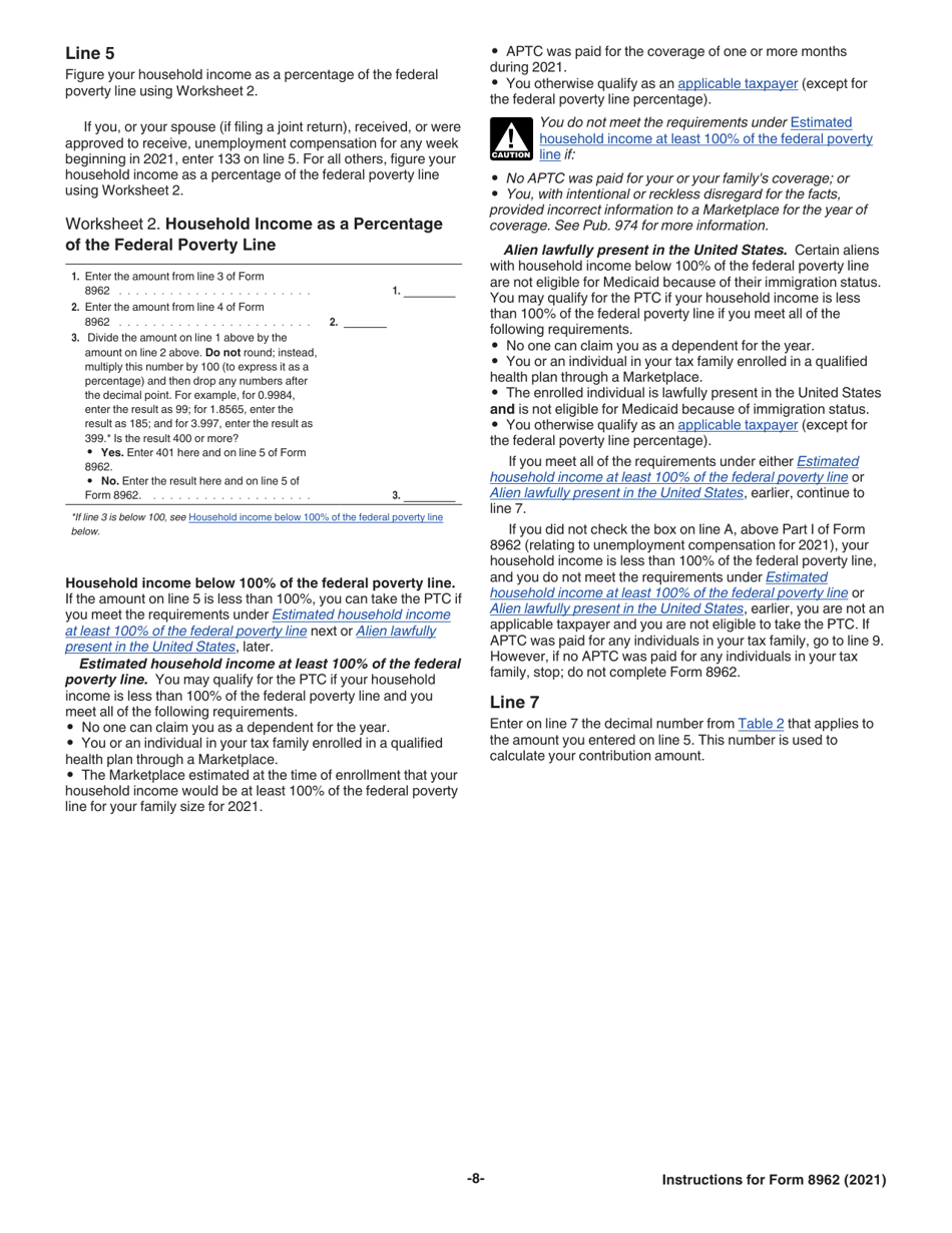 Download Instructions for IRS Form 8962 Premium Tax Credit (Ptc) PDF ...