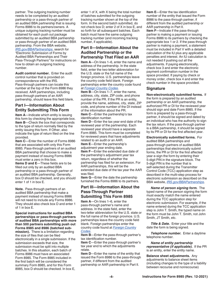 Instructions for IRS Form 8985, 8985-V, Page 4