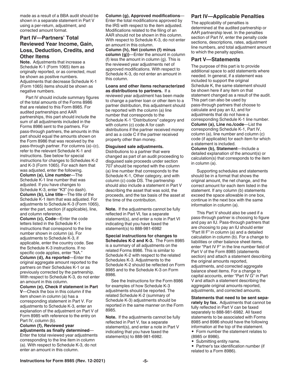 Instructions for IRS Form 8985, 8985-V, Page 5