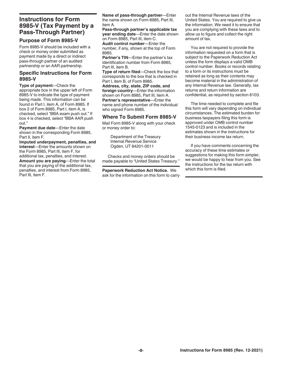 Instructions for IRS Form 8985, 8985-V, Page 8