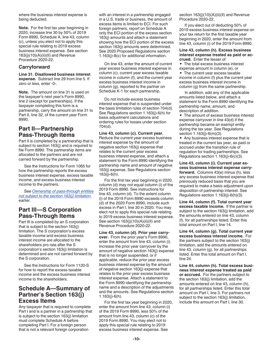 Instructions for IRS Form 8990 Limitation on Business Interest Expense Under Section 163(J), Page 10