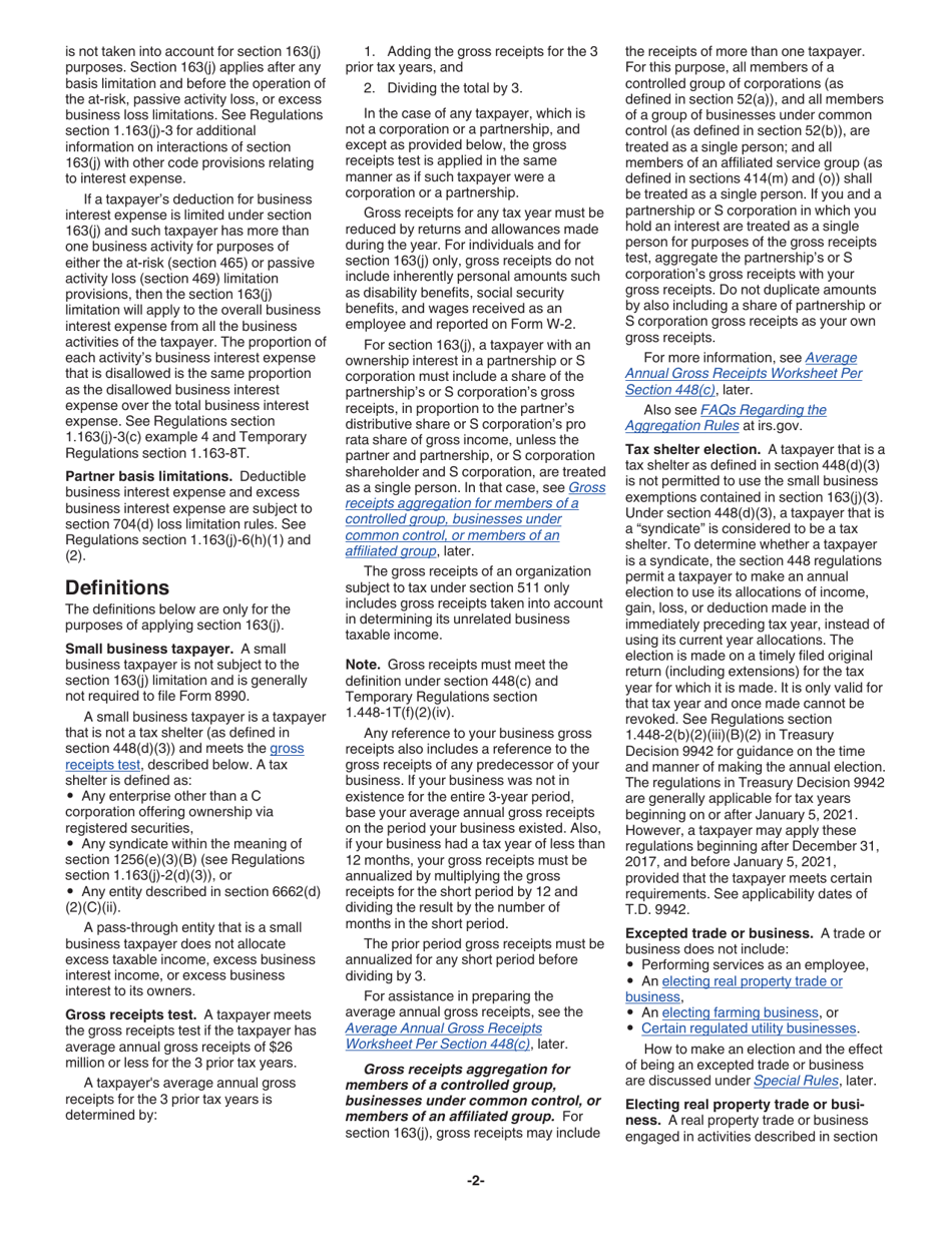 Instructions for IRS Form 8990 Limitation on Business Interest Expense Under Section 163(J), Page 2