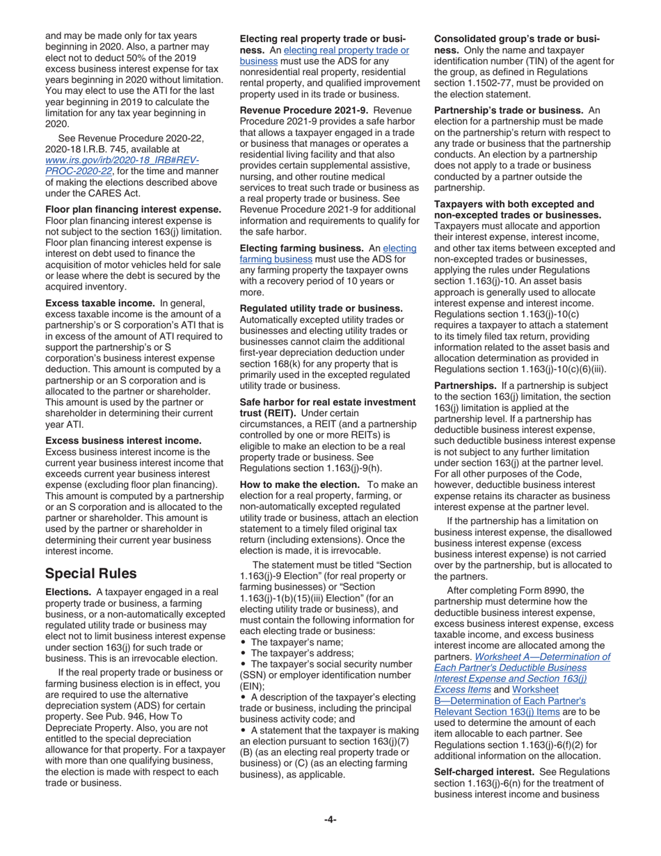 Instructions for IRS Form 8990 Limitation on Business Interest Expense Under Section 163(J), Page 4