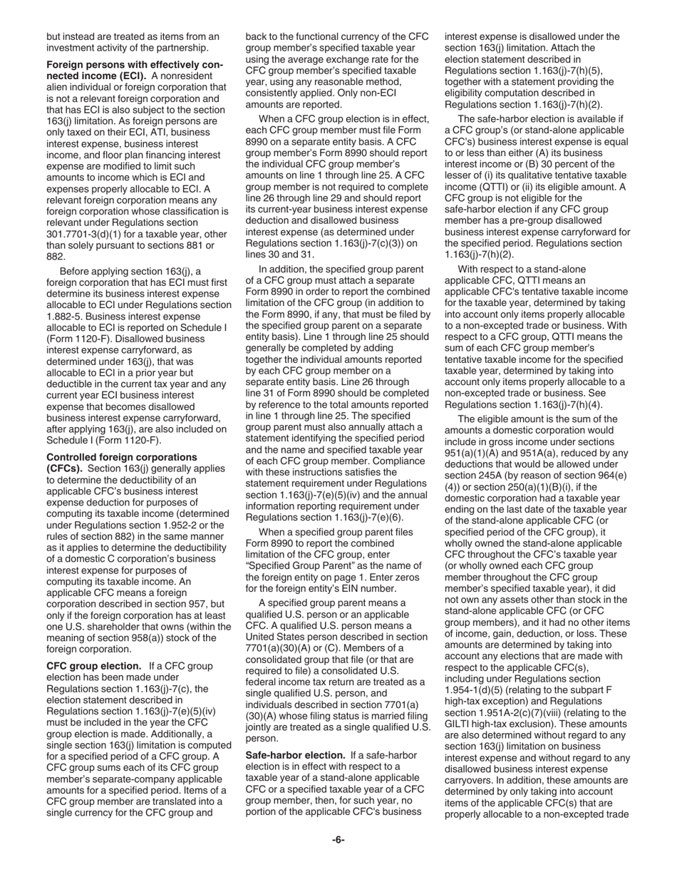 Instructions for IRS Form 8990 Limitation on Business Interest Expense Under Section 163(J), Page 6