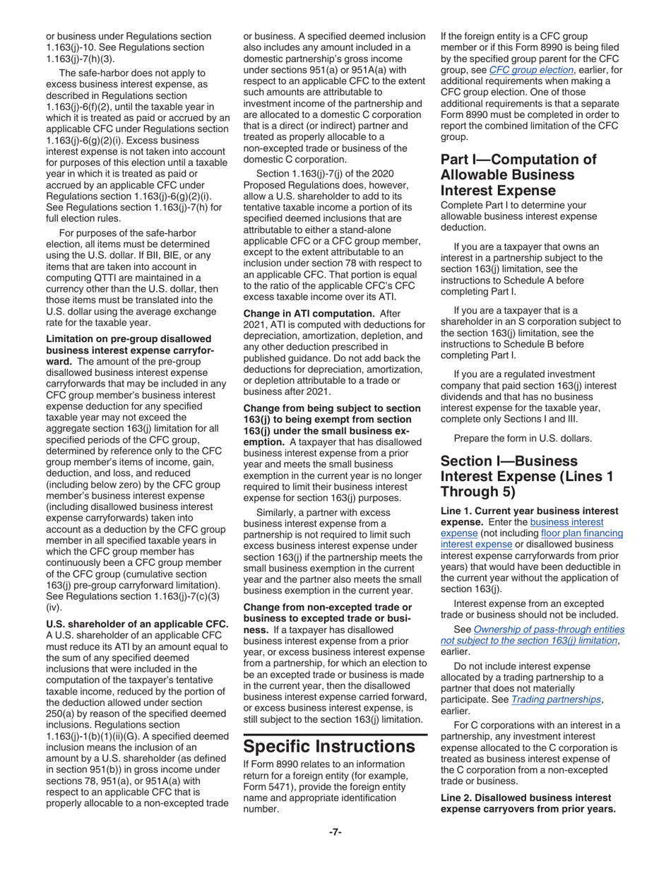 Instructions for IRS Form 8990 Limitation on Business Interest Expense Under Section 163(J), Page 7