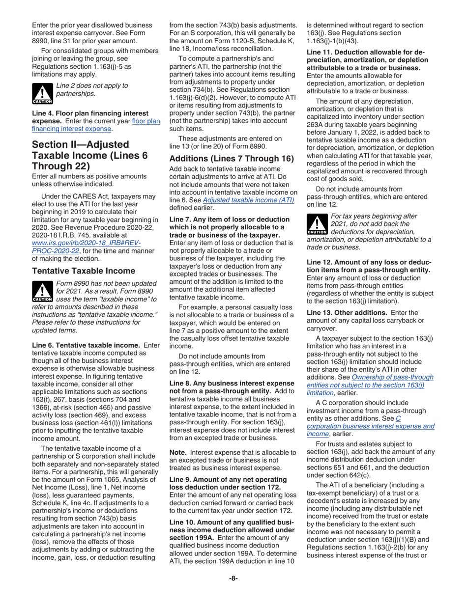 Instructions for IRS Form 8990 Limitation on Business Interest Expense Under Section 163(J), Page 8