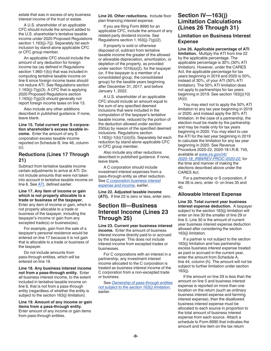 Instructions for IRS Form 8990 Limitation on Business Interest Expense Under Section 163(J), Page 9